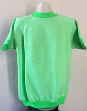 Vtg 60s Healthknit Short Sleeve Raglan Sweatshirt Heather Lime Green L Shirt
