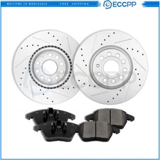 Front Drilled Brake Rotors Ceramic Pads for VW GTI Jetta EOS CC Audi A3 Quatto