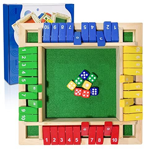 Shut The Box Wooden Board Dice Game for 2-4 Players Adults and Kids Family Fun-image