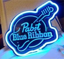 14" Pabst Blue Ribbon Guitar 3D Carved Neon Sign Beer Man Cave Light Lamp Decor