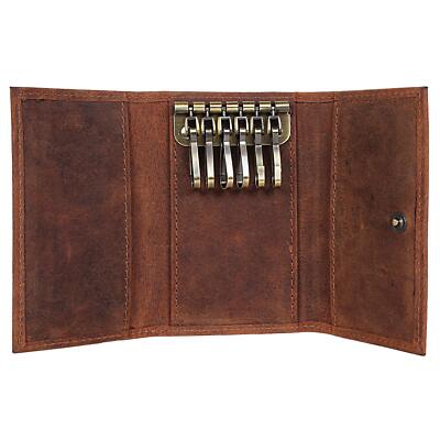 Slim Compact Leather Key Holder Wallet Ideal Gift for Men and Women Brown
