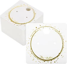 Earring Display Cards, 100Pcs White Hanging Tags with Foil Gold, 2 Inch Square P