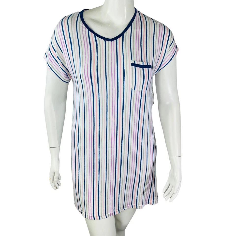 Nuevo Camisón Hanes Mujer Pequeño Cómodo Dormir Super Suave Rayas Camisa para Dormir Nuevo con Etiquetas Foto 2 de 4