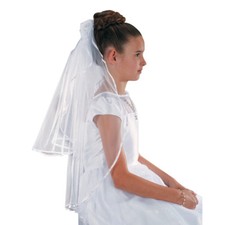 First Communion Veil Satin  Sheer Rosebuds With Haircomb WC526 NEW 26" Long