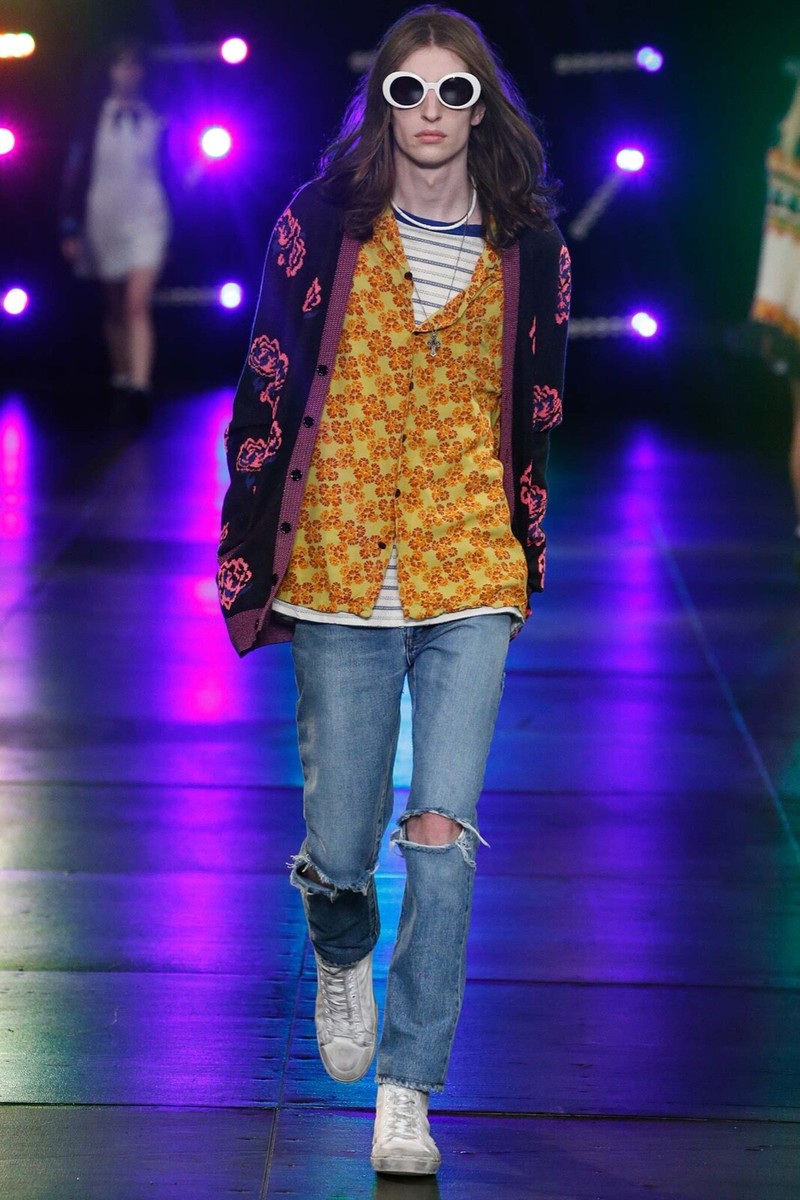 Saint Laurent Knit Cardigan SS16 Surf Sound Rose Floral Hedi