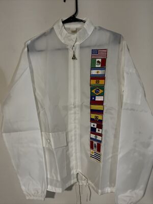 Ivory Off White Vintage Windbreaker with Countries Sz Medium With Original Bag