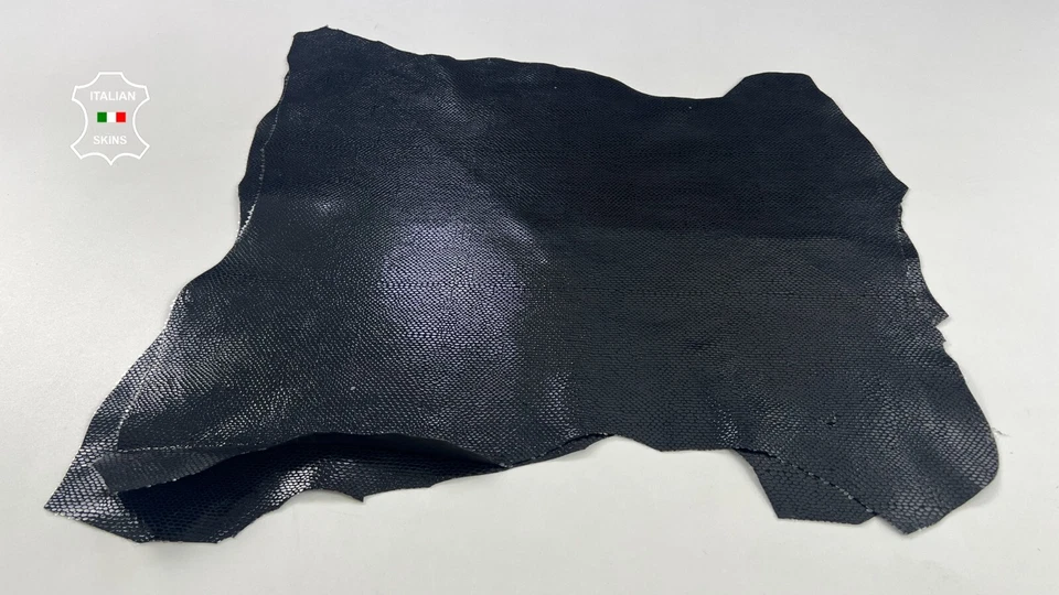 BLACK SHINY SNAKE PRINT ON Italian Goatskin leather 2 skins 7sqf 1.0mm #C1890 - Image 2 of 4