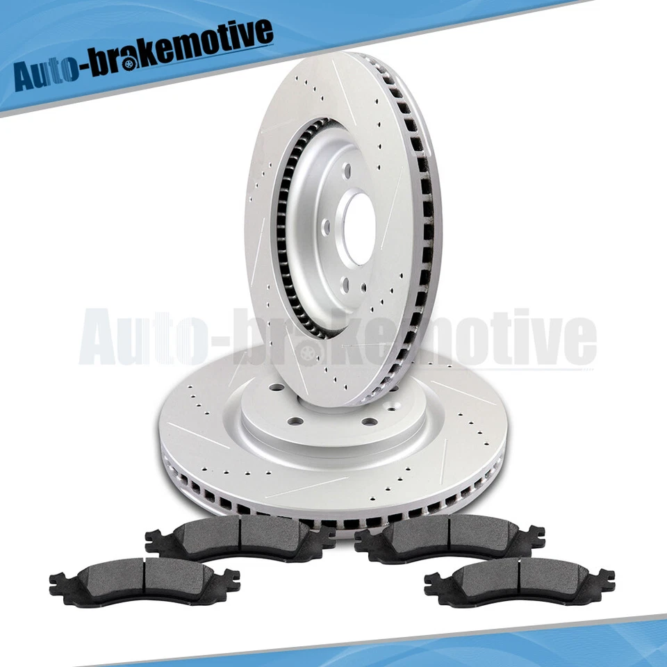 FRONT BRAKE ROTORS AND METALLIC PADS FOR 10-12 FORD TAURUS DRILLED,SLOTTED Foto 2 de 4