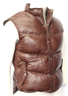 Men's Puffer Waistcoat Brown Padded Lambskin Leather Casual Vest Style Gillet | eBay