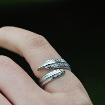 Turquoise Jewelry Old Feather Ring 925 Sterling Silver Feather