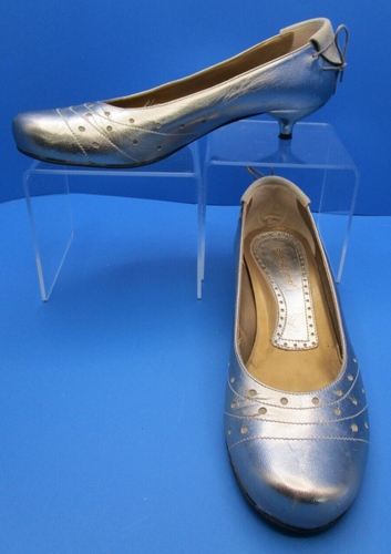 FORNARINA Kitten Heel Pumps SHOES Size 39 Metallic Silver Leather & Gray Suede