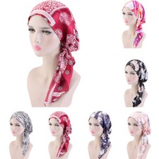 Muslim Women Pre-tied Bonnet Hair Loss Hijab Chemo Caps Turban Headscarf Wrap