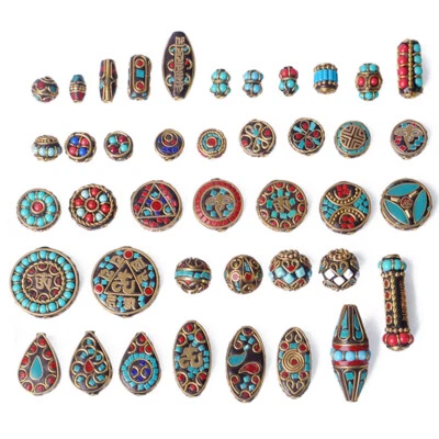 1PCS Tibetan Nepalese Turquoise Brass Metal Loose Spacer Handmade Buddhist Beads