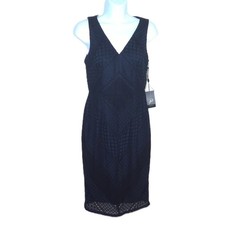 NWT Adrianna Papell Dress Navy & Black Lace Sleeveless Knee Length Sz 4 Petite
