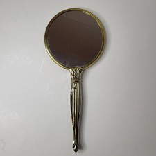 Vintage Handheld Mirror 9 1/2 Inch Gold Tone Ornate 2 Sided Magnifying Vanity