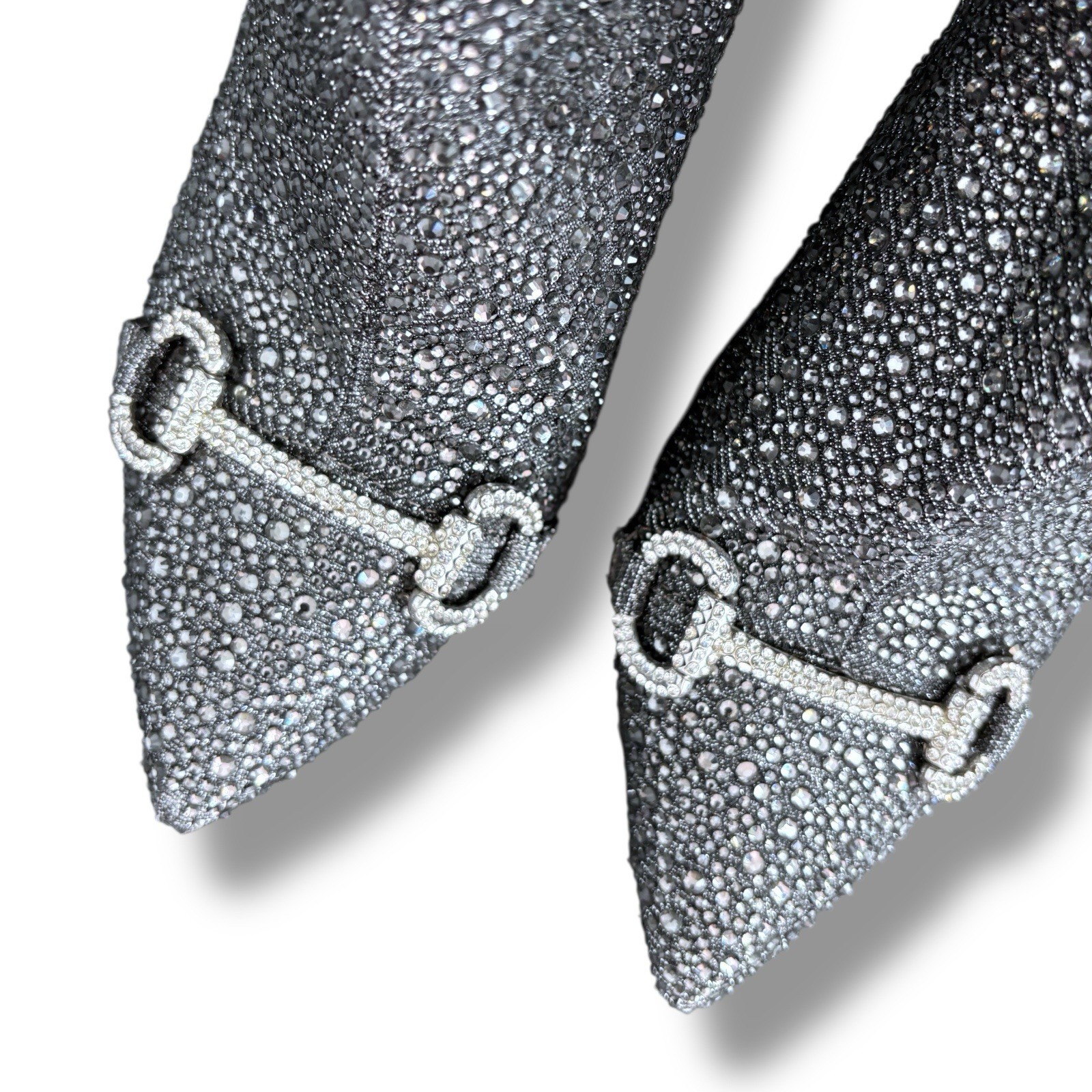 Rhinestone Stiletto Heel Ankle Boots Booties Womens 6 / 36 Y2K Silver Shoes