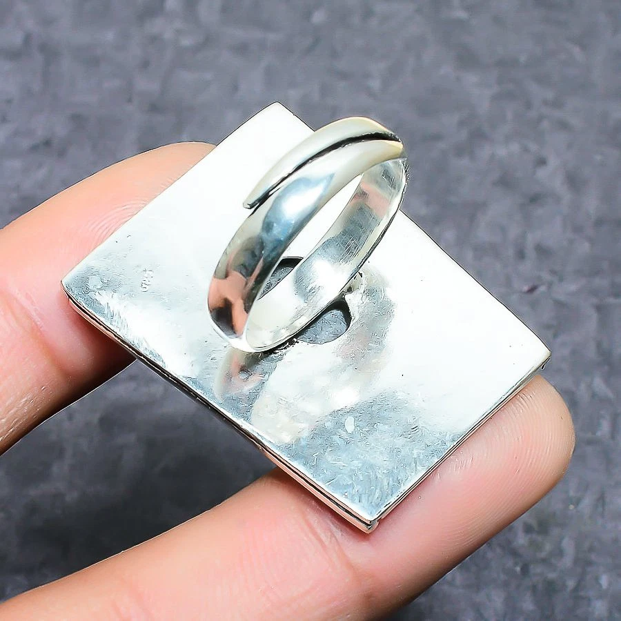 Anillo de joyería de plata de ley 925 hecho a mano con piedras preciosas de coral raya talla 9 c373 Foto 2 de 3