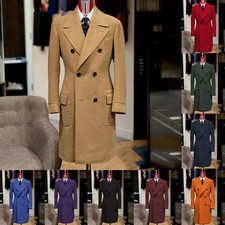 Winter Wool Blend Men's Overcoat Double Breasted Warm Casual Outdoor Long Coat
