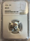 1936 Washington Quarter Silver ---- NGC MS-65 Coin ----