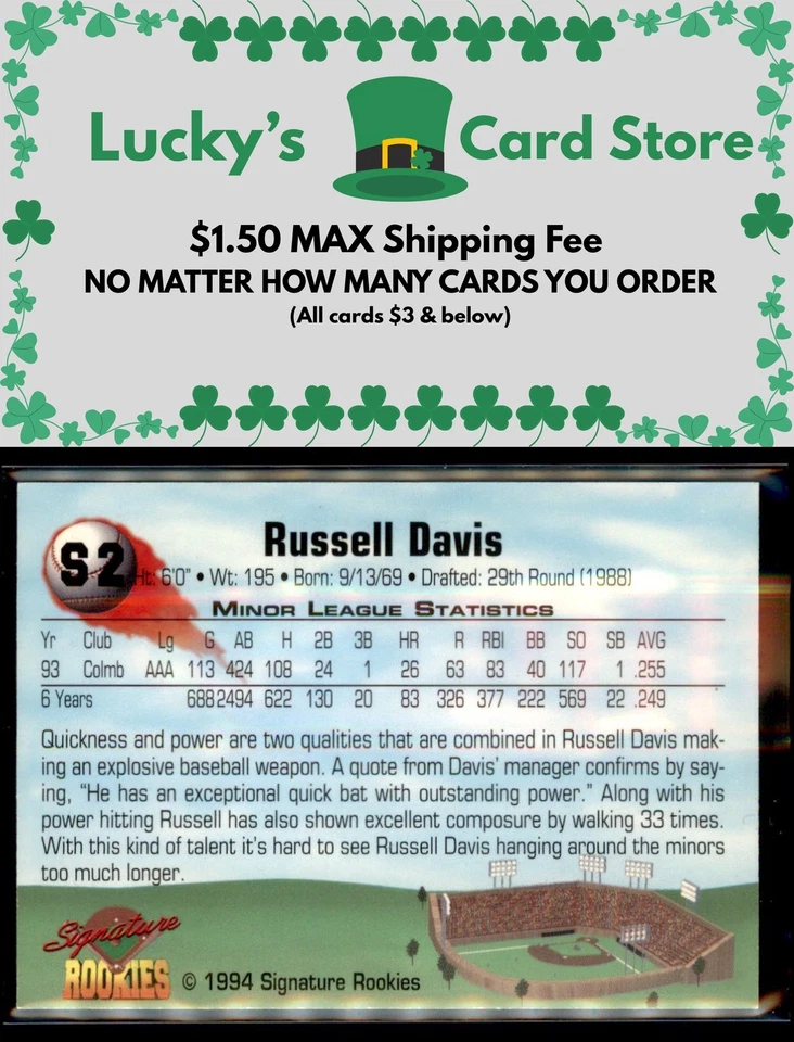 1994 Signature Rookies #S2 Russ Davis Hottest Prospects Mail-In Promos - Image 2 of 2