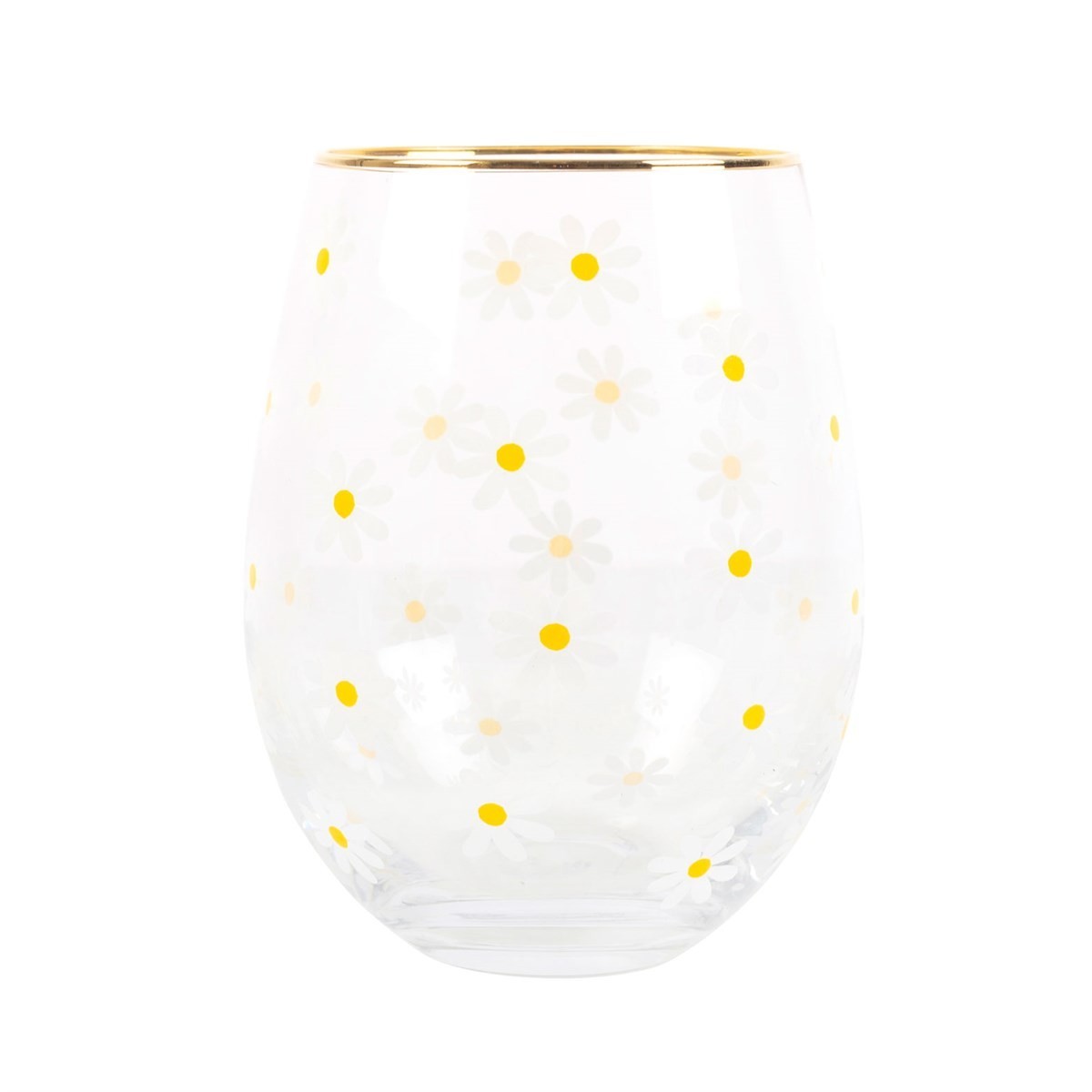 All Over Daisy Print Stemless Wine Drinking Glass Country Garden Spring