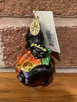 CHRISTOPHER RADKO ''Cat O'Lantern'' Halloween Christmas Glass Ornament NIB / MIB