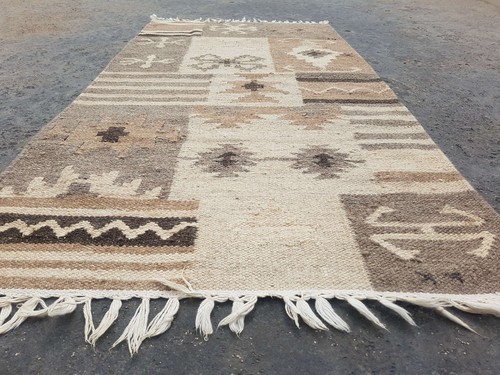 Vintage Handmade Traditional Geometric Brown Kilim Floor Rug Carpet 133x67cm