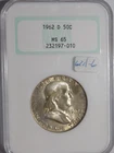 1962-D Franklin Silver Half Dollar - NGC MS65 - Old Fatty Holder, Green Label
