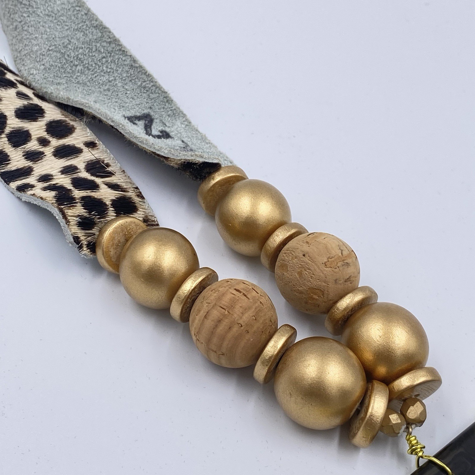 Leather Leopard Print Beaded Statement Necklace W… - image 7