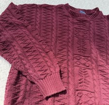 VTG Gant Mens Sweater Sz XL Burgundy Cotton Cable Knit Crew Neck Grandpa Core