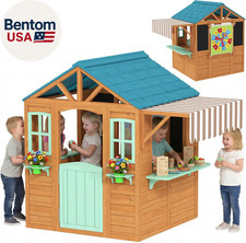 Maison de jeu extérieure, chalet de jeu pour enfants en bois avec snack-bar, demi-porte, fenêtre