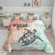 Tropical Sea Turtle Comforter Set Queen with Pillowcases for Beach Decor