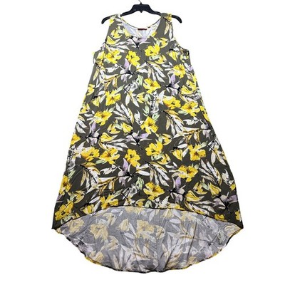 EVRI High Low Maxi Dress Women 2X Green Floral Excellent Sleeveless Rayon