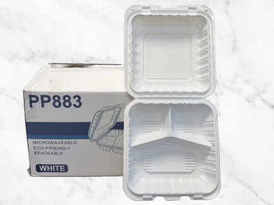 [USA STOCK] 50 Pack 8x8x3'' PP Clamshell Food Containers - Microwavable - White