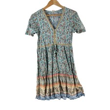 Iris Maxi Dress Womens 8 Blue Floral V Neck Short Sleeve Fit Flare Short 133402