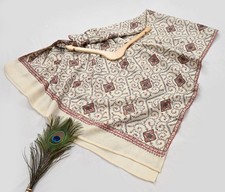 Vintage Ivory Shawl Pure Woolen Handmade Suzani Long Throw Stole Warm Soft
