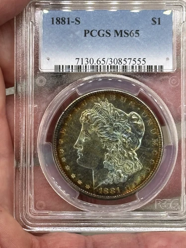 1881-S Morgan Silver Dollar $1 PCGS  Certified MS65 "PHENOMENAL RAINBOW TONER!"
