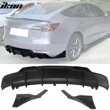 Fits 17-23 Tesla Model 3 Rear Bumper Lip Diffuser w/ Aprons 3PC Matte Black