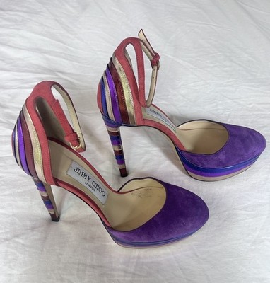 Jimmy Choo Purple Suede Metallic Leather Macy Platform Sandals