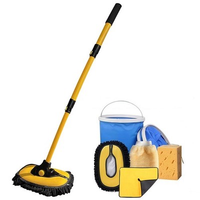 Autowasch-Moppbürsten-Set mit 9L faltbarem Eimer 102cm langer Griff Wohnmobil Reinigungswerkzeug