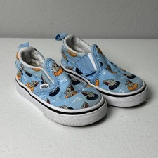 Vans Blue Sharks Low Top Sneakers Shoes Baby Toddler Size 4.5 Casual Easy On