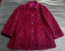 Vintage 60s Trefriw Woollen Mills Mohair & Wool Coat Maroon Made In Wales 16