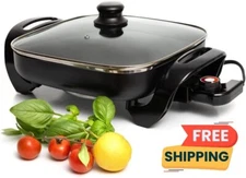 Sartén eléctrica de aluminio de 12 pulgadas con ventilación de vapor, 2 capas US