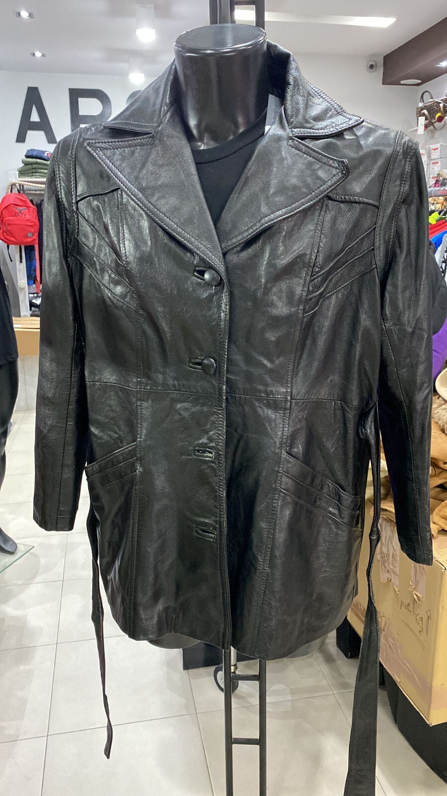 Black Genuine Leather Jacket for Women Size 48 PGE047LZ-image