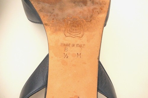 SILVIA FIORENTINA Sandals Slingback Heels Sz 8.5 M Navy Blue Leather Square Toes - Picture 6 of 7