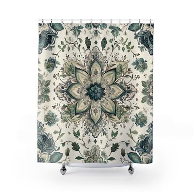 Boho Green Mandala Floral Shower Curtain - 71''x74'' Polyester Bathroom Decor