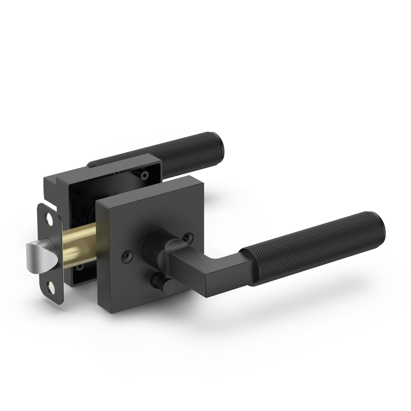 Matte Black Privacy Door Handles, Knurled Door Levers Interior Black Door Lev...