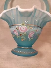 Fenton Charleston Collection Blue Floral Glass Basket Artist & Bill Fenton Sign⬇