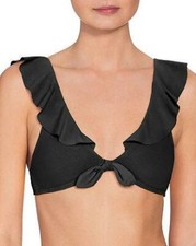 172 Robin Piccone Black Ruffle Ava Tie Front Bikini Swimsuit Set Large pjl1622
