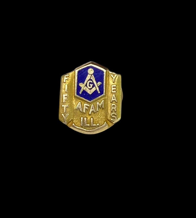 14k Yellow Gold Masonic Hat Pin 50 Year Illinois Lapel Fraternal Award